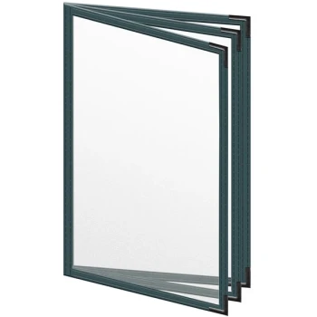 H. Risch, Inc. TETB Deluxe Sewn 5 1/2" x 8 1/2" Green 6 View Vinyl Menu Cover with Black Smooth Corners and Matte Finish
