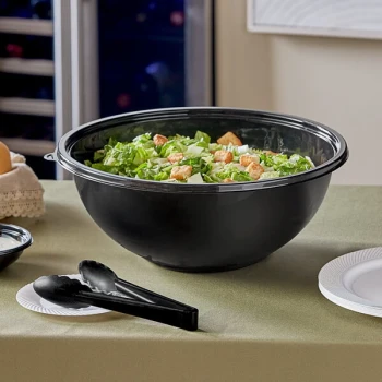 Visions 320 oz. Black PET Plastic Round Catering / Serving Bowl - 25/Case
