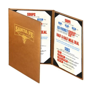 Menu Solutions BEL30B Bella Collection 5 1/2" x 11" Customizable Soft Leather-Like 3 View Continuous Menu Cover