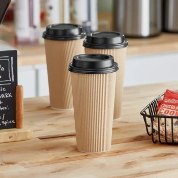 Choice 20 oz. Double Wall Ripple Kraft Paper Hot Cup and Black Lid - 100/Case