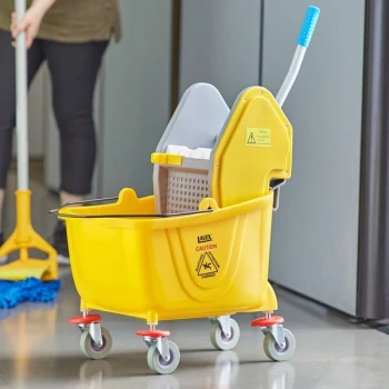 Lavex 35 Qt. Yellow Mop Bucket and Down Press Wringer Combo