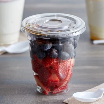 Choice 12 oz. Clear Plastic Cold Cup with 2 oz. Insert and PET Flat Lid with No Hole - 100/Case