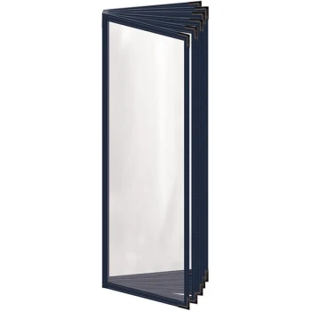 H. Risch, Inc. TE-12V Deluxe Sewn 4 1/4" x 14" Blue 12 View Vinyl Menu Cover with Black Smooth Corners and Gloss Finish