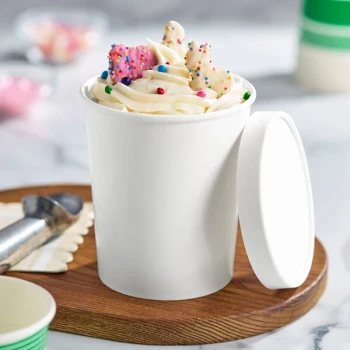 Choice 1 Qt. White Paper Double-Wall Frozen Yogurt / Food Cup with Paper Lid - 25/Pack