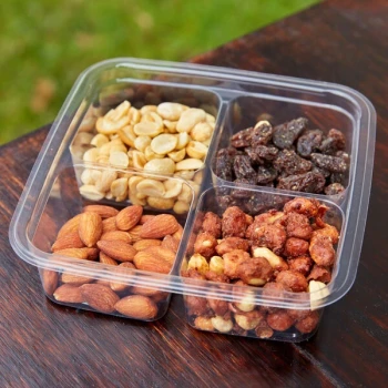 Fabri-Kal GS6-4S Greenware 16.7 oz. Shallow 4-Compartment Clear PLA Plastic Compostable Container - 300/Case