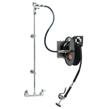 Equip by T&S 5HR-232-01WE1 35' Open Hose Reel System with Wall Mount Base Faucet, Swing Wall Bracket, and High Flow Spray Valve