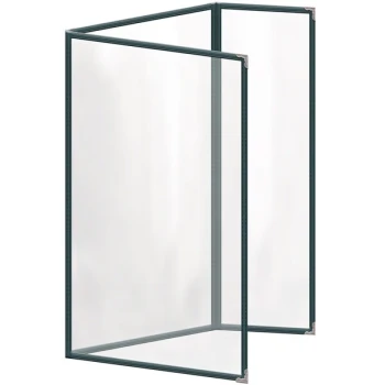 H. Risch, Inc. TEDQ Deluxe Sewn 8 1/2" x 14" Green 6 View Menu Cover with Silver Decorative Corners and Glossy Finish