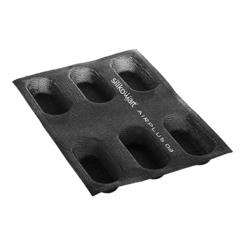 Silikomart Air Plus 6 Compartment Mini Plum Cake Silicone Baking Mold - 1 1/2 inch x 3 3/4 inch x 1 inch Cavities AIR PLUS 03 - 4/Set