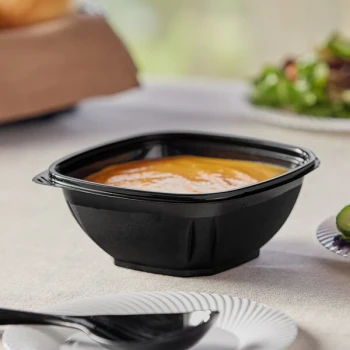 Visions 16 oz. Black PET Plastic Square Catering / Serving Bowl - 500/Case