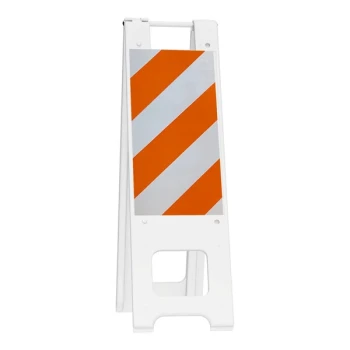 Plasticade® Narrowcade 12" x 24" White Double-Sided A-Frame Sign Stand / Barricade with Reflective Sheeting 150-W