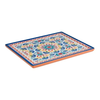 APS Arabesque 12 7/8" x 10 3/8" Multicolored Rectangular Melamine Serving Tray - 6/Case