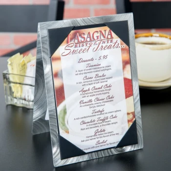 Menu Solutions MTDBL-46 Alumitique Two View Swirl Aluminum Menu Tent with Picture Corners - 4" x 6"
