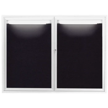 Aarco ADC4860IW 48" x 60" Enclosed Hinged Locking 2 Door Powder Coated White Aluminum Indoor Lighted Message Center with Black Letter Board
