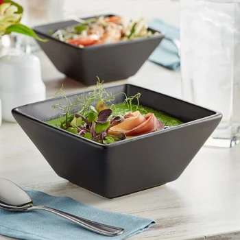 Acopa 18 oz. Matte Black Square Stoneware Bowl - 24/Case