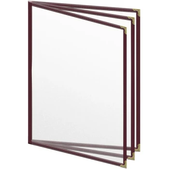 H. Risch, Inc. TETB Deluxe Sewn 8 1/2" x 11" Maroon 6 View Vinyl Menu Cover with Gold Decorative Corners and Matte Finish