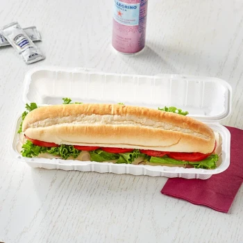 Ecopax 13" x 4 1/2" 1-Compartment Microwaveable White Mineral-Filled Plastic Hinged Take-Out Hoagie Container - 150/Case