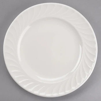 Tuxton MEA-104 Meridian 10 1/2" Eggshell Embossed Swirl Rim China Plate - 12/Case