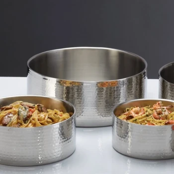 American Metalcraft DWBH16 Round Stainless Steel Double Wall Serving Bowl with Hammered Finish - 16" x 5 3/4"