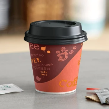 Choice 8 oz. Coffee Print Poly Paper Hot Cup and Lid - 100/Case