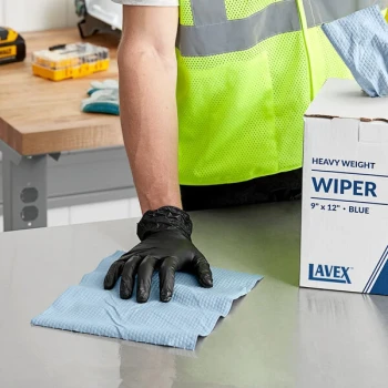 Lavex 9" x 12" Blue Heavy Weight Industrial Wiper with Center Pull Pop-Up Box - 220/Box