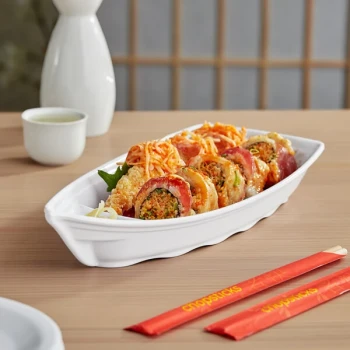 Emperor's Select 12" x 5 7/16" White Melamine Sushi Boat - 12/Case