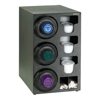 Dispense-Rite Black Polystyrene One-Size-Fits-All 3-Compartment Left Side Countertop Cup Dispenser with Built-In Lid and Straw Organizer SLR-C-3LBT