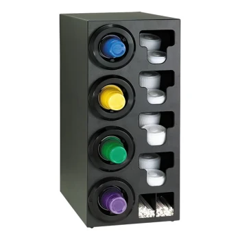 Dispense-Rite Black Polystyrene One-Size-Fits-All Left Side 4-Compartment Cup Dispenser with Built-In Lid and Straw Organizer STL-C-4LBT