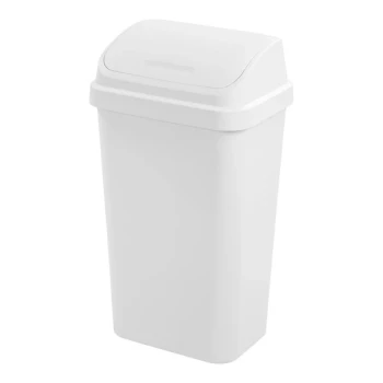 Sterilite 10898004 13 Gallon White Rectangular Wastebasket with Swing-Top Lid - 4/Case