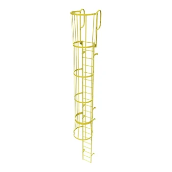 Tri-Arc 21-Rung Yellow Steel Fixed Ladder with Safety Cage and Walk-Thru Guardrails WLFC1221-Y - 350 lb. Capacity