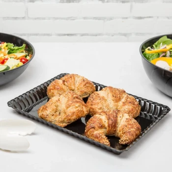 Fineline 294-BK Flairware 9" x 13" Black Plastic Rectangular Tray - 48/Case