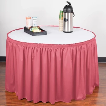 Snap Drape 5412CE29S3-050 Wyndham 13' x 29" Dusty Rose Shirred Pleat Table Skirt with Velcro® Clips