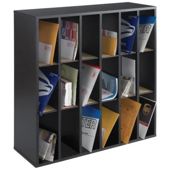 Safco 7765BL Black 18-Section Adjustable Wood Mail Sorter - 33 3/4" x 12" x 32 3/4"