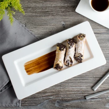 Bon Chef 5000016B Wide Rim 12" x 6" White Bone China Rectangular Plate - 12/Pack