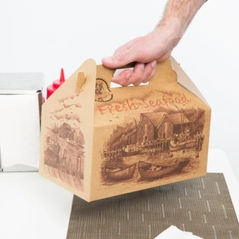 Southern Champion 10 1/2" x 6" x 5" Fresh Seafood Barn Take Out Box with Handle - 125/Case