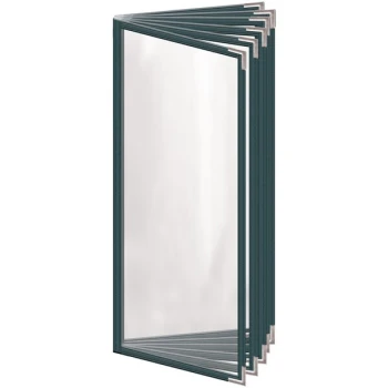 H. Risch, Inc. TE-12V Deluxe Sewn 4 1/4" x 11" Green 12 View Vinyl Menu Cover with Silver Smooth Corners and Gloss Finish