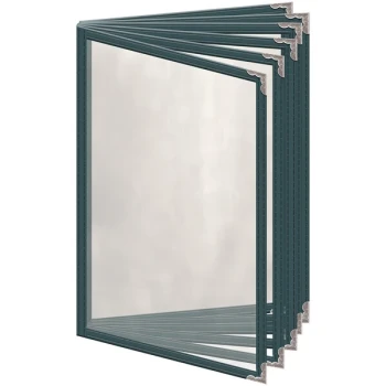 H. Risch, Inc. TE-12V Deluxe Sewn 5 1/2" x 8 1/2" Green 12 View Vinyl Menu Cover with Silver Decorative Corners and Gloss Finish