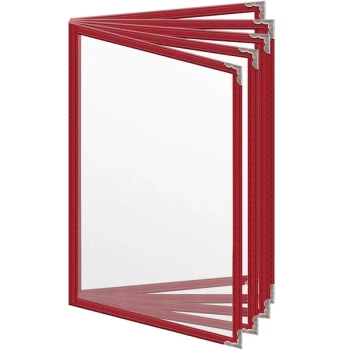 H. Risch, Inc. TE-10V Deluxe Sewn 5 1/2" x 8 1/2" Red 10 View Vinyl Menu Cover with Silver Decorative Corners and Matte Finish