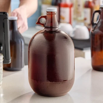 Acopa 128 oz. Customizable Amber Growler with Cap - 4/Case