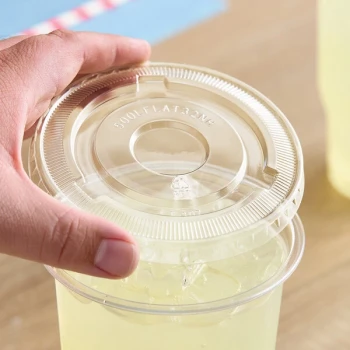 Choice 32 oz. Clear PET Plastic Flat Lid with No Straw Slot - 50/Pack