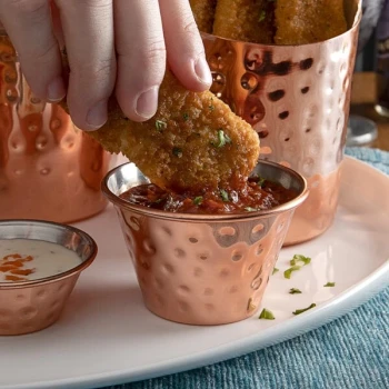 Choice 4 oz. Hammered Copper-Plated Stainless Steel Round Sauce Cup - 12/Pack