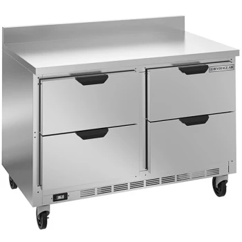Beverage-Air WTRD48AHC-4-FIP 48" Compact Worktop Refrigerator with Four Drawers and 4" Foamed-In-Place Backsplash