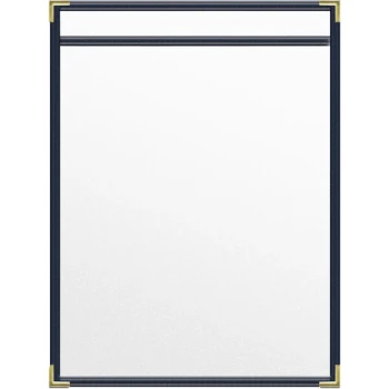 H. Risch, Inc. TES Deluxe Sewn 8 1/2" x 11" Blue 2 View Vinyl Menu Cover with Gold Smooth Corners and Matte Finish