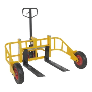 Vestil Steel Manual All-Terrain Pallet Truck with 32" x 9 1/2"-26" Adjustable Width Forks ALL-T-2 - 2,000 lb. Capacity