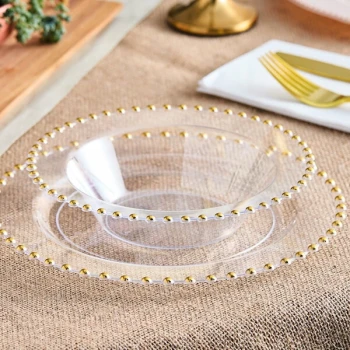 Visions Beaded 14 oz. Clear Round Plastic Bowl with Gold Beaded Rim - 120/Case