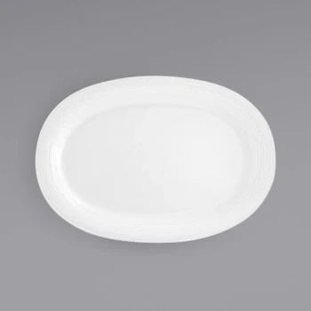 Front of the House Spiral 14" x 9 3/4" White Oval Porcelain Platter - 6/Case