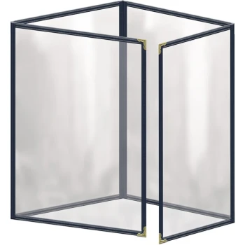 H. Risch, Inc. TETQ Deluxe Sewn 8 1/2" x 11" Blue 8 View Foldout Vinyl Menu Cover with Gold Decorative Corners and Gloss Finish
