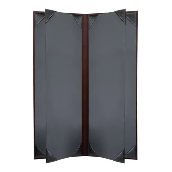 H. Risch, Inc. 4 1/4" x 14" Wine Tuxedo Leather Customizable 6 View Menu Cover with Picture Corners