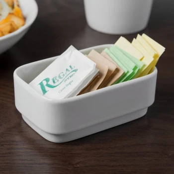 Schonwald 9197901 Avanti Gusto 4 1/2" x 2 7/8" Continental White Porcelain Sugar Packet Holder - 12/Case