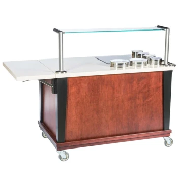 Bon Chef 50046 54 1/2" x 30" x 49" Mobile Wood Induction Action Cart - 120V