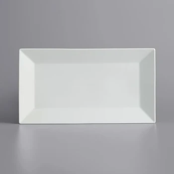 International Tableware Slope 14 1/2" x 8 1/4" Rectangular Bright White Wide Rim Porcelain Platter - 12/Case